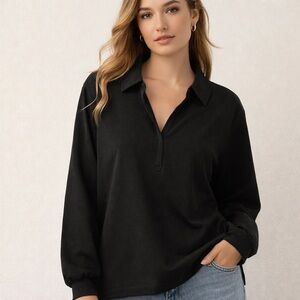 TALBOTS BLACK PASSPORT PONTE JOHNNY COLLAR PULLOVER SIZE 3X NWT